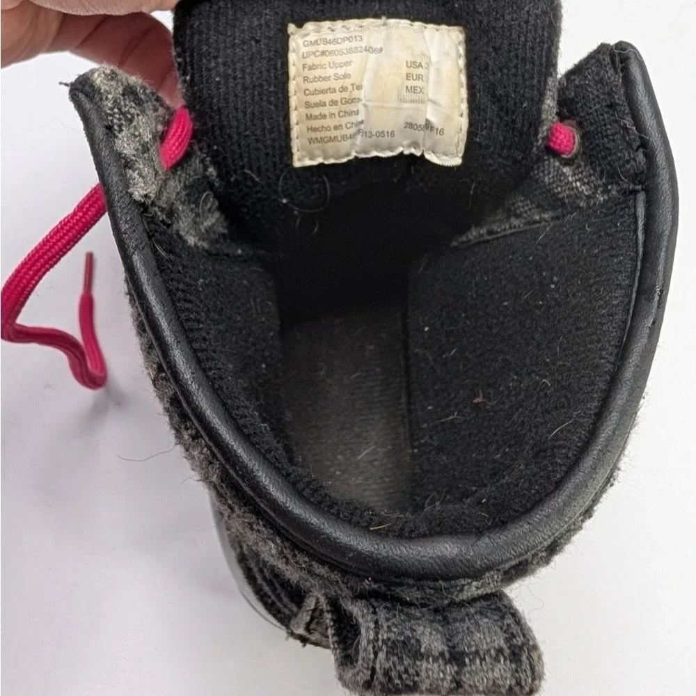 Girls Size 3 Plaid Duck Boots Black Pink Lace Winter Snow Rain Rubber Sole‎